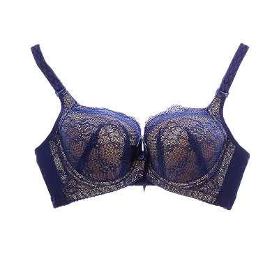 lamiu/兰缪 千影 蓝色甜美蕾丝深v性感3/4侧收聚拢厚模杯聚拢调整型