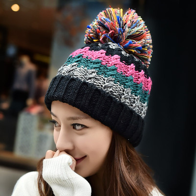 法蒂洛 女士秋冬韩版手工针织帽保暖毛线帽女可爱混色风雪女帽 mz015