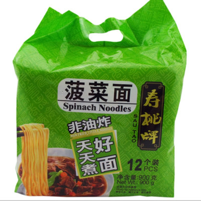 寿桃牌sautao 天天煮好面 菠菜面 900g 12个装 袋装 非油炸 煮食面