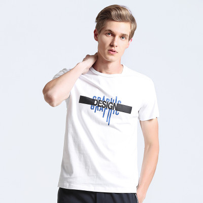 拓路者 纯棉t恤男短袖tshirt白色运动衫 学生休闲男装印花款圆领衫adt