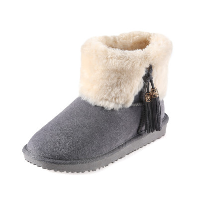 蜜娅莉miyayami雪地靴冬季女款牛绒流苏低筒雪地靴铝箔保暖短靴700884