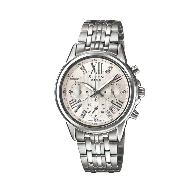 卡西欧(casio)手表 sheen系列三盘六针时尚钢带女表 she-5026d-7a